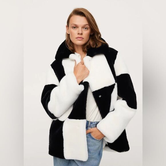 Mango Iconic Checked Fur Coat New - Picture 7 of 7